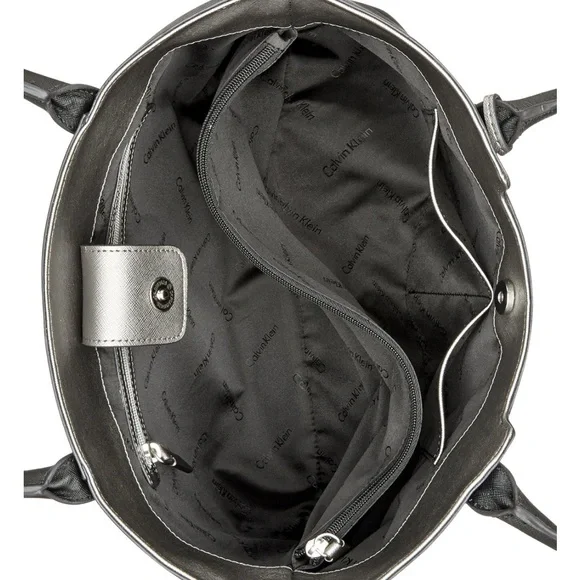 Calvin Klein Saffiano Black Leather Tote Bag - Picture 3 of 7